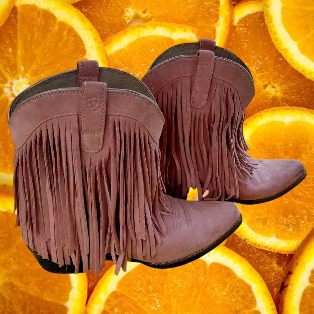 Ariat Dixon Fringe Western Boots Mauve Suede Snip Toe Ankle Booties 10027311 4.5